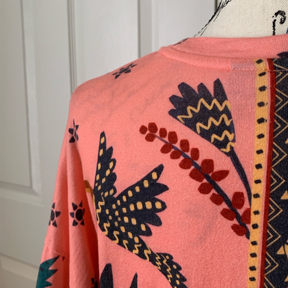 Anthropologie Pink Floral Tunic Dress with Navy and Mustard Motif - Picture 6 of 7